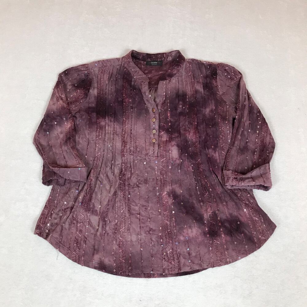 Cocome Y2K Sequin Tie Dye Fairy Whimsigoth Fairy Grunge Purple Banded Collar Top